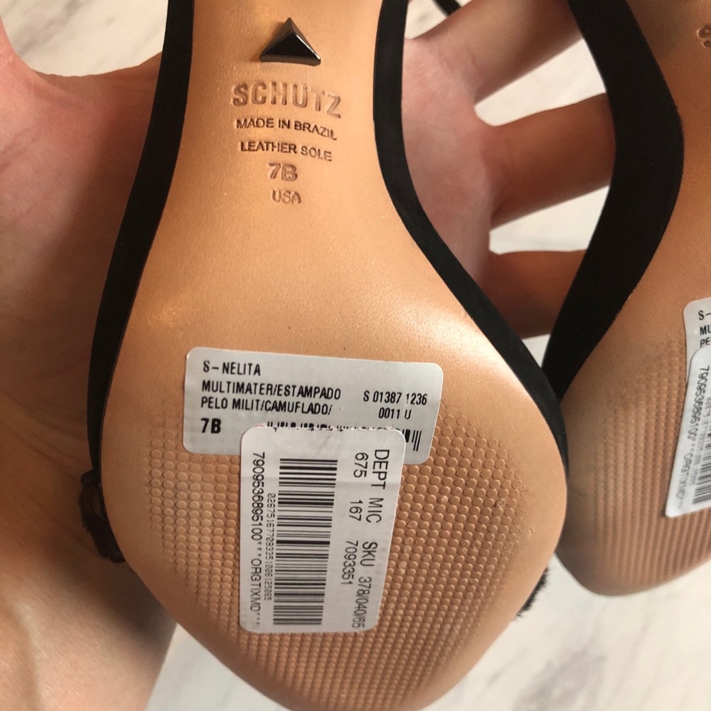 Schutz Nelita Camo Calf Hair Heel 7 - Picture 9 of 9